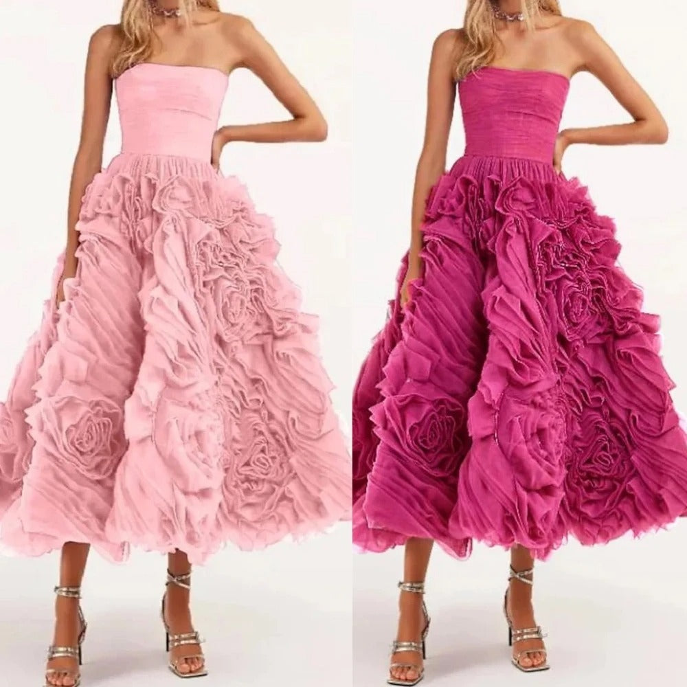 A-line Strapless Bespoke Occasion Gown Midi Dresses